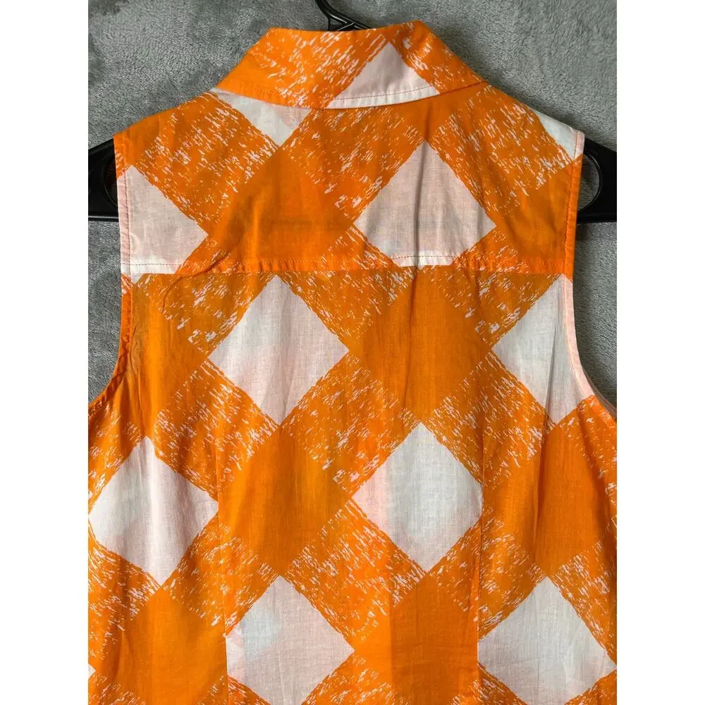 Boden Jaffa Painted Check Sleeveless Button Front Shirt Orange White Size‎ 6 New